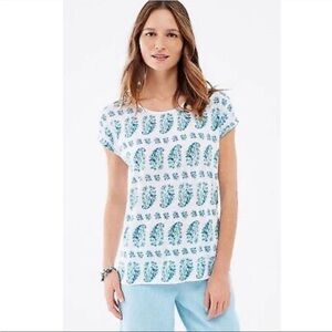 J.Jill Love Linen Blue White Paisley Linen Top Blouse Medium